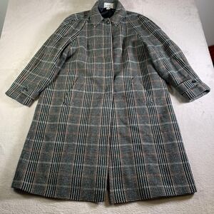 Vintage Forenza Coat Womens Large Gray Plaid Wool Blend Tweed Long Overcoat